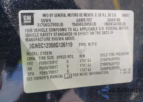 2008 Chevrolet Avalanche 1500 Ls from USA, damaged, VIN 3GNEC12088G126119